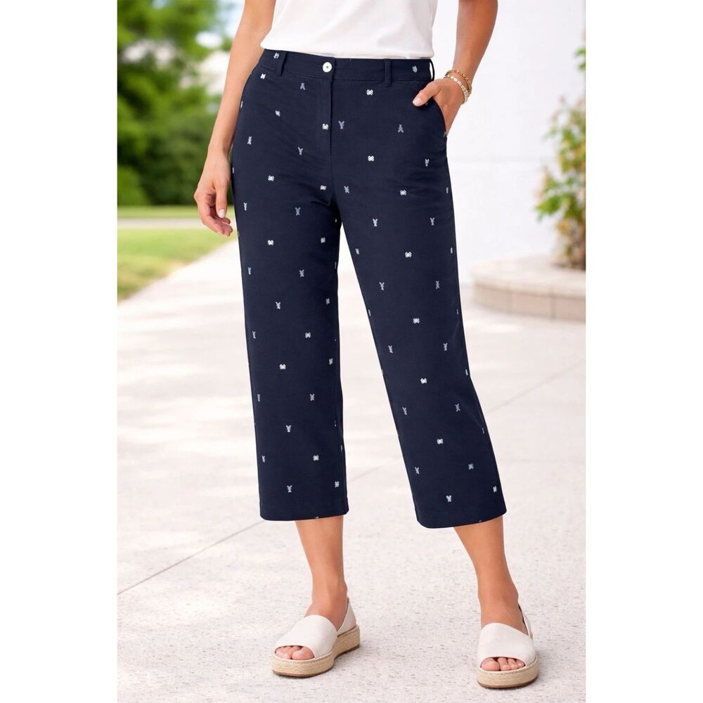 Talbots Navy Cropped Embroidered Ankle Pants